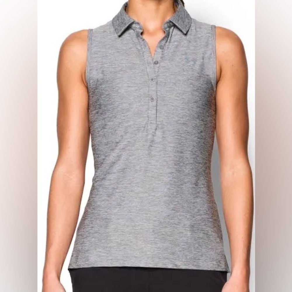 Under Armour‎ Women’s Light Grey Sleeveless Golf Heat Gear Polo Shirt S